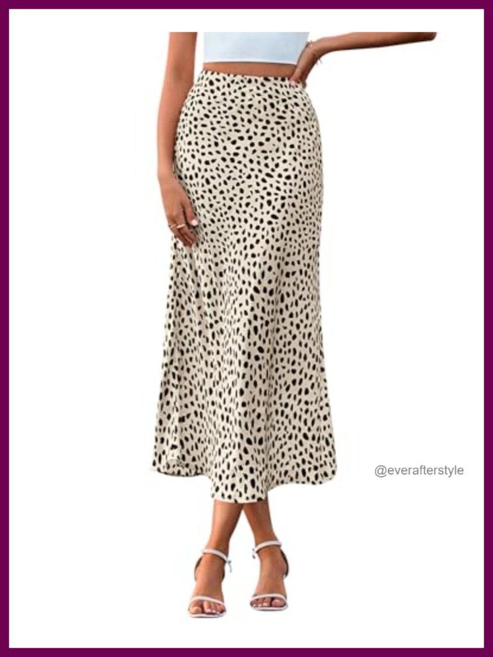 Women Satin Midi Skirt High Waisted A-Line Elastic Waist Flowy Printed Long